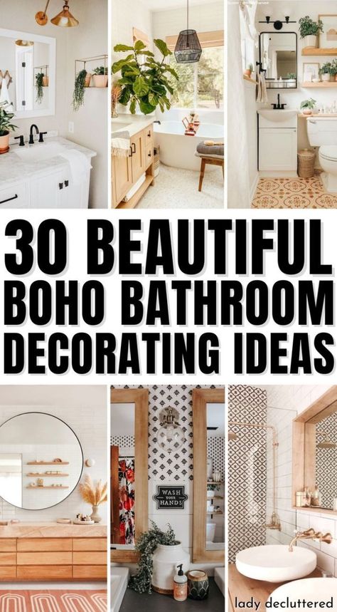 The boho aesthetic is all about embracing chaos and minimalism in equal measure. Featuring an eclectic mix of colorful patterns and natural materials, boho decor creates a fun, laid-back vibe that is perfectly suited for Rustic Boho Bathroom, Boho Style Bathroom, Boho Bathroom Ideas, Bathroom Decorating Ideas, Natural Bathroom, Bathroom Decorating, Boho Bathroom, Colorful Patterns, Boho Aesthetic