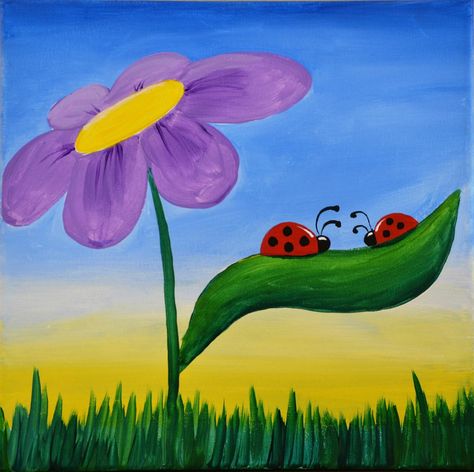 Easy Spring Paintings For Kids, Spring Drawings Ideas Art Easy, Spring Painting Easy, Painting Easy For Kids, Amazing Painting Ideas, Painting Ideas Beautiful, Pintura A Guache, Art Painting Easy, Paintings For Kids