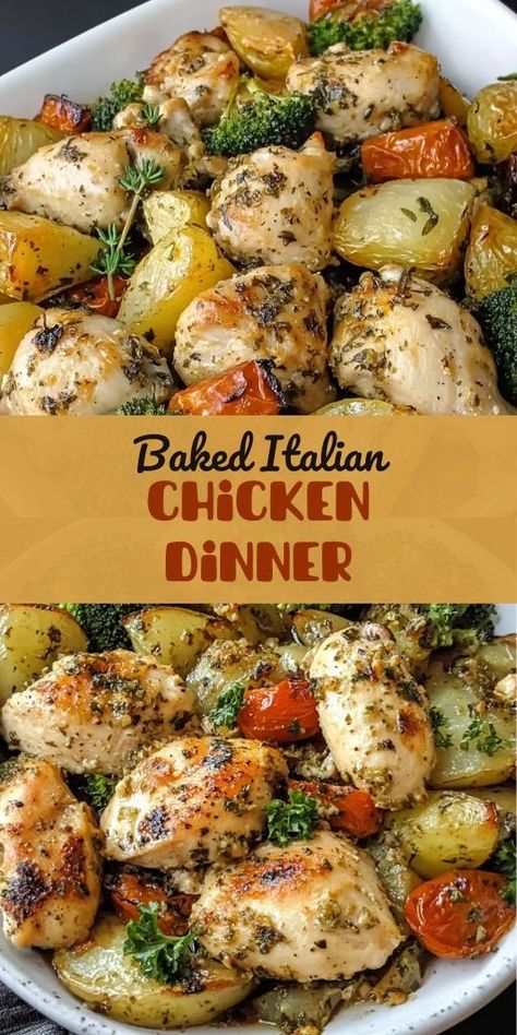 Baked Italian Chicken Dinner Ingredients: 4 boneless, skinless chicken breasts 1/4 cup olive oil 1 tsp garlic powder 1 tsp onion powder 1 tsp dried basil 1 tsp dried oregano 1/2 tsp dried thyme 1/2 tsp red pepper flakes Salt and pepper to taste 1/2 cup grated Parmesan cheese 1 (14.5 oz) can diced tomatoes, undrained 1 (9 oz) package frozen green beans 4 small red potatoes, quartered #BakedItalian #ChickenDinner Boneless Skinless Chicken Breast Recipes Baked, Italian Chicken Breast Recipes, Baked Boneless Skinless Chicken Breast, Italian Chicken Dinner, Boneless Chicken Breast Recipes Easy, Baked Italian Chicken, Chicken Breast Dinner Ideas, Boneless Skinless Chicken Breast Recipes, Skinless Chicken Breast Recipes