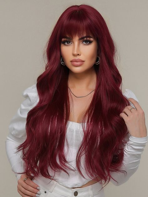 Fringe Wig, Curly Fringe, Wig Styling, Long Curly Wig, Long Red Hair, Burgundy Hair, Winter Hair Color, Long Wavy Hair, Long Red