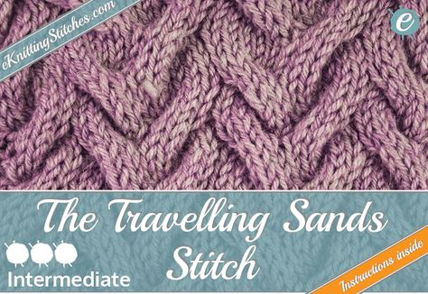 The traveling sands stitch is so named for it's resemblance to the sand on a beach after the tide has gone out, giving a beautiful raised texture. Stitch Dictionary, Wooly Jumper, Basketweave Stitch, Cable Needle, Cable Knitting, Cable Stitch, Celtic Designs, Stockinette Stitch, Knitting Stitches