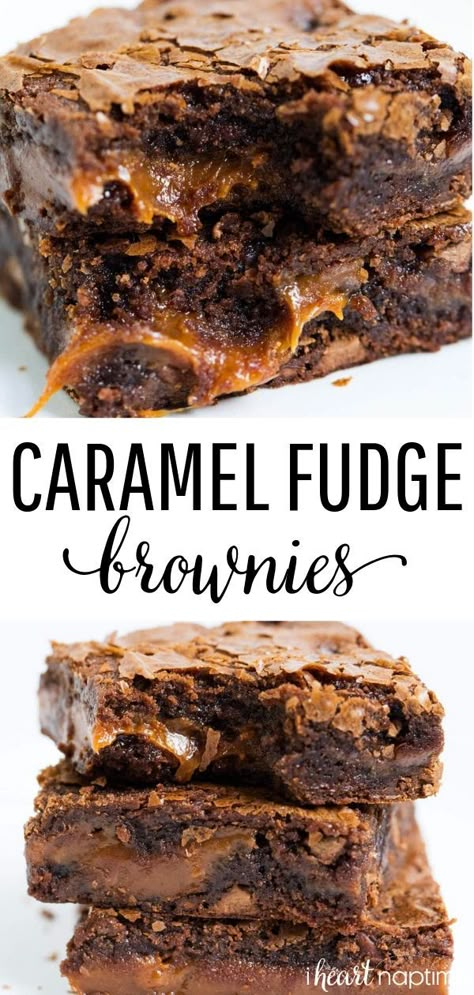 caramel brownies Brownies Caramel, Caramel Brownies Recipe, Fudge Caramel, Easy Chocolate Fudge, Smores Dessert, Resep Brownies, Gooey Caramel, Caramel Fudge, Brownie Desserts