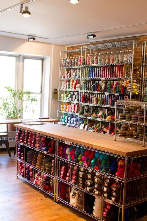 How to become a Professional Knitter - Robin Hunter Designs: An Interview with Tavy and Assaf of The Yarn Company Knitting Yarn Storage, Yarn Display, Craft Tables, Knitting Room, Yarn Organization, Dream Craft Room, Craft Room Design, Yarn Storage, Ideas Para Organizar