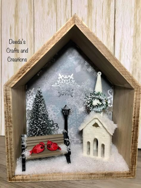 Wooden Shadow Boxes Ideas, Christmas Diorama, Christmas Crafty, Christmas Shadow Boxes, Christmas Houses, Handmade Christmas Crafts, Country Christmas Decorations, Wooden Craft, Christmas Tree Crafts