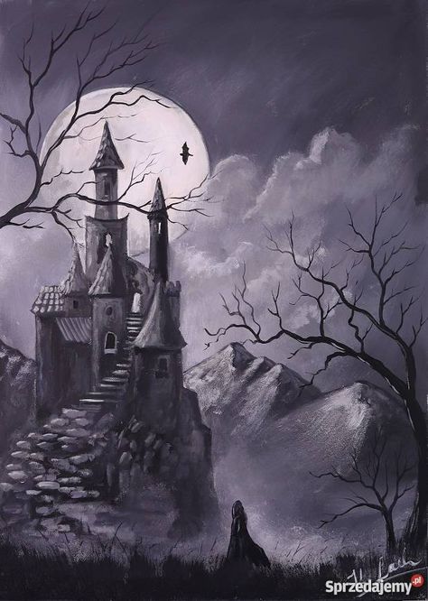 Gn Story, Horror Scenery, Assets Concept Art, Gothic Village, House Tattoos, Haunted House Tattoo, Gothic Castles, Witch Castle, Crows Drawing