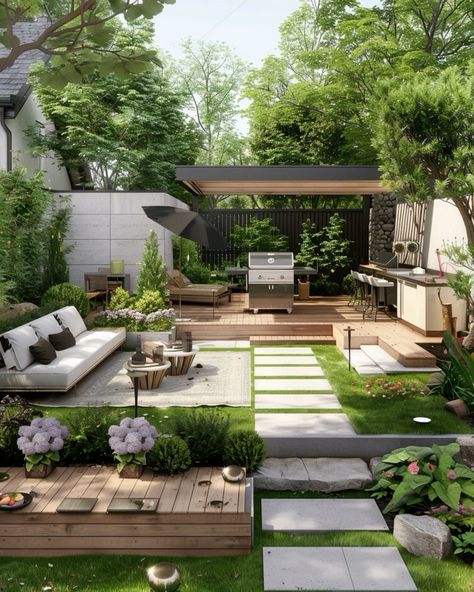 Sanctuary Garden Ideas, Garden Sanctuary, Modern Backyard Landscaping, Hardscape Design, Modern Backyard, Backyard Spaces, Contemporary Garden, Outdoor Gardens Design, Terrace Design