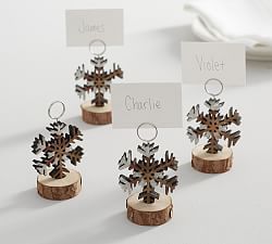 Bark Edge Snowflake Place Card Holder, Set of 4 Christmas Place Card Holders, Pottery Barn Dining, Pottery Barn Christmas Decor, Turkey Place Cards, Barn Christmas, Christmas Name Tags, Pottery Barn Christmas, Christmas Place Cards, Easter Entertaining