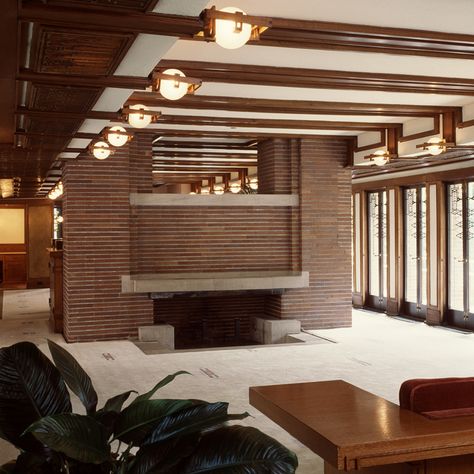 rederick C. Robie House. 1909. Hyde Park, Chicago, Illinois. Prairie Style. Frank Lloyd Wright. Frank Lloyd Wright Robie House, Frank Lloyd Wright Interior, House Fireplace, Robie House, Frank Lloyd Wright Architecture, Frank Lloyd Wright Buildings, House Image, Frank Lloyd Wright Design, Frank Lloyd Wright Homes