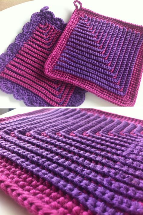 Potholders To Sew Free Pattern, Crochet Dish Towels, Double Ended Crochet, Holiday Crochet Patterns, Dishcloth Patterns Free, Kitchen Crochet, Crochet Potholder, Crochet Potholder Patterns, Crochet Hot Pads