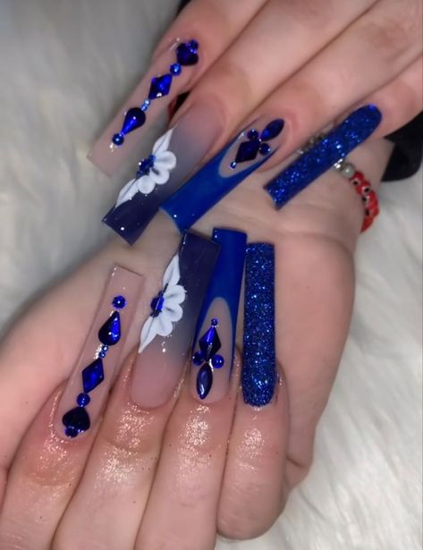 Royal Blue Nails Acrylic, Nail Art Designs Valentines, Nail Art Designs Valentines Day, Nail Designs For Beginners, Watermelon Nail, Blue Prom Nails, Watermelon Nail Art, Uñas Aesthetic, Quince Nails