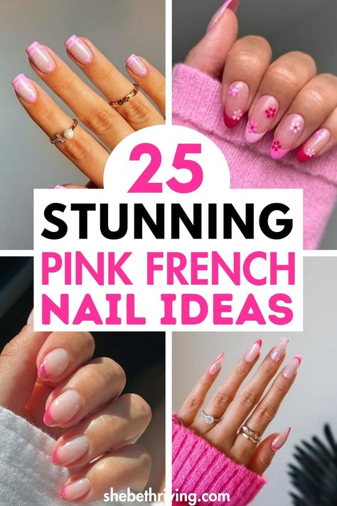 25 Stunning Pink French Tip Nail Designs To Recreate Next French Top Nails Design, Friend Tip Nails, French Manicure With Colored Tips, Nail Designs Tips Only, French Tip Nail Designs Short, French Tip Dip Nails, Pink French Tip Nail Designs, Gel Nails Tips, Tip Nail Ideas