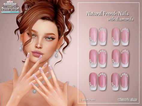 The Sims Resource - Natural French Nails with diamonds Sims 4 Cc Nails Short, French With Diamonds, French Nails With Diamonds, Sims Nails, Dark Academia Nails, Natural French Nails, Cc Nails, Sims Accessories, Sims 4 Nails