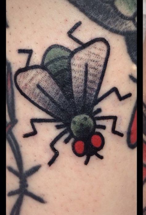 Beetle American Traditional Tattoo, Bugs Tattoo Design, Fly Tattoo Traditional, American Trad Bat Tattoo, Small Tattoos American Traditional, Traditional Style Bug Tattoo, Easy American Traditional Tattoo, American Traditional Tattoos Girly, Bug Flash Tattoo