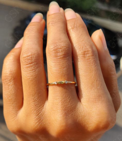 14K Gold Peridot Ring / Baguette Peridot Stacking Ring / Minimalist Birthstone Peridot Ring / Three-Stone Round Moissanite Peridot Ring by GelsonStackingRings on Etsy Mothers Ring Stackable, Mother Ring, Gold Peridot Ring, Music Rings, Stackable Birthstone Rings, Open Cuff Ring, Birthstone Stacking Rings, Ring Minimal, Ring Baguette