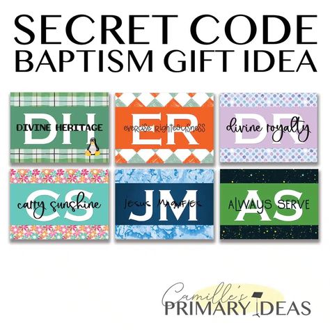 Custom secret code LDS baptism gift idea for boys and girls, last minute baptism gift ideas, homemade LDS baptism gift ideas for kids Baptism Gift Ideas, Gift Ideas Homemade, Baptism Greetings, Lds Baptism Gifts, Baptism Gifts For Boys, Time Lessons, Getting Baptized, Lds Baptism, Primary Ideas