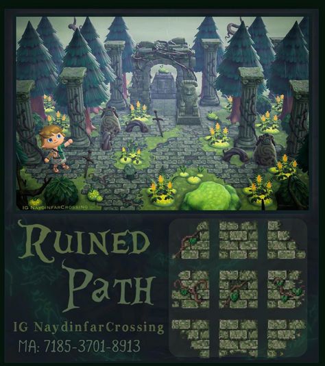 🇺🇦Naydinfar Needs BOTW2 on Twitter: "🌿The Ruined path matches the pillars and arches from the ACNH update with broken pieces and vines 🌿 #ACNHDesign #AnimalCrossingNewHorizons… https://t.co/guhLnCIyZQ" Animal Crossing Witchcore Codes, Acnh Witchcore Codes, Swampcore Acnh, Acnh Swampcore, Acnh Witchcore, Acnh Halloween Island Ideas, Acnh Themes, Acnh Motifs, Codes Acnh