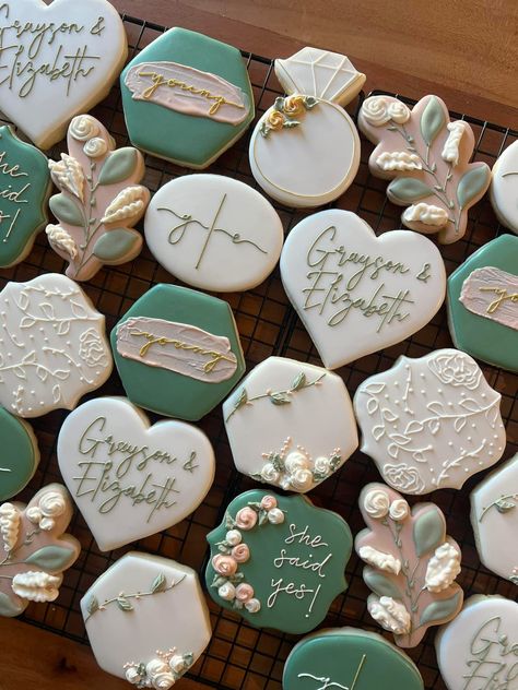 Engagement Cookies Ideas, Engagement Cookies Decorated, Engagement Sugar Cookies, Engagement Cookies, Cookies Decorated, Wedding Cookies, Cookie Ideas, Cookie Decorating, Sugar Cookies