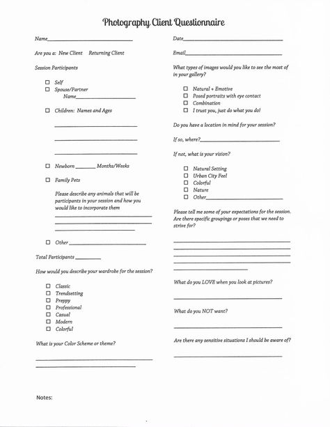 Photography Client Questionnaire - Etsy Questionnaire For Photography Clients, Wedding Questionnaire For Photographer, Photography Client Contract, Wedding Photographer Questionnaire, Photography Questions For Clients, Wedding Photography Questionnaire, Photography Client Guide, Beginner Photography Pricing, Advertise Photography