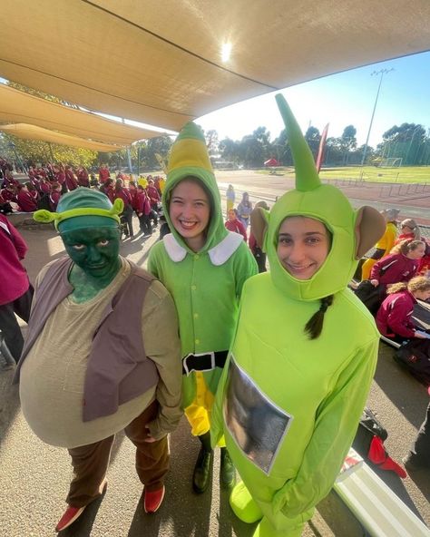 Green Custome Halloween, Athletic Carnival Costumes, Athletics Day Costumes, Tellie Tubbies Costume, Year 12 Muck Up Day Costumes, Athletics Carnival Costumes, Swimming Carnival Costume, Green Dress Costume Ideas, Muck Up Day Costumes