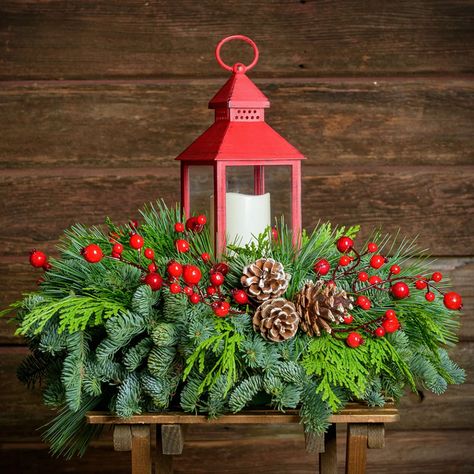 wooden decorative lantern glow - Google Search Christmas Lantern Centerpieces, Frosted Pinecones, Christmas Dining Table Decor, Nutcracker Christmas Decorations, Fall Thanksgiving Wreaths, Christmas Dining Table, Lantern Centerpieces, Christmas Centerpiece, Red Lantern