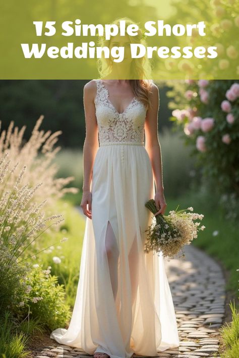 Did you know that simple short wedding dresses can steal the show just as much as elaborate gowns? Discover the elegance of minimalism with our gallery of 20 stunning styles. Perfect for brides who love comfort and chic elegance. From lace-overlay designs to sleek satin finishes, these dresses redefine modern bridal wear. Find your dream dress now and step into the big day with unmatched style and grace. Simple Western Wedding Dress, Wedding Dresses Simple Short, Beachy Wedding Dresses, Petite Wedding Dresses Short Bride, Elaborate Gowns, Rehearsal Dinner Dress For Bride, Wedding Dresses Short Bride, Older Bride Dresses, Wedding Dresses Tea Length