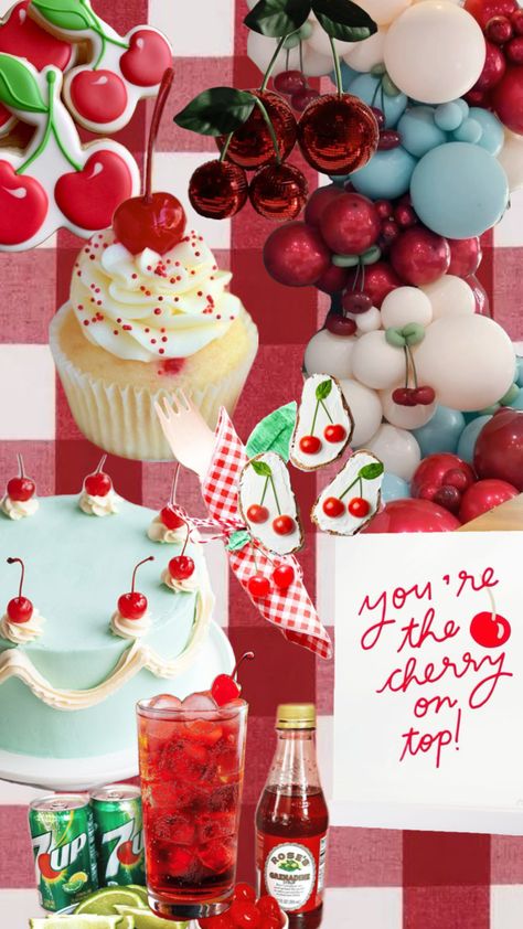 Cherry on Top birthday party theme #cherry #birthdayparty #birthdaytheme Top Baby Shower Themes, Cherry Baby, Tea Party Theme, 26th Birthday, 27th Birthday, 24th Birthday, 23rd Birthday, Pretty Birthday Cakes, 15th Birthday