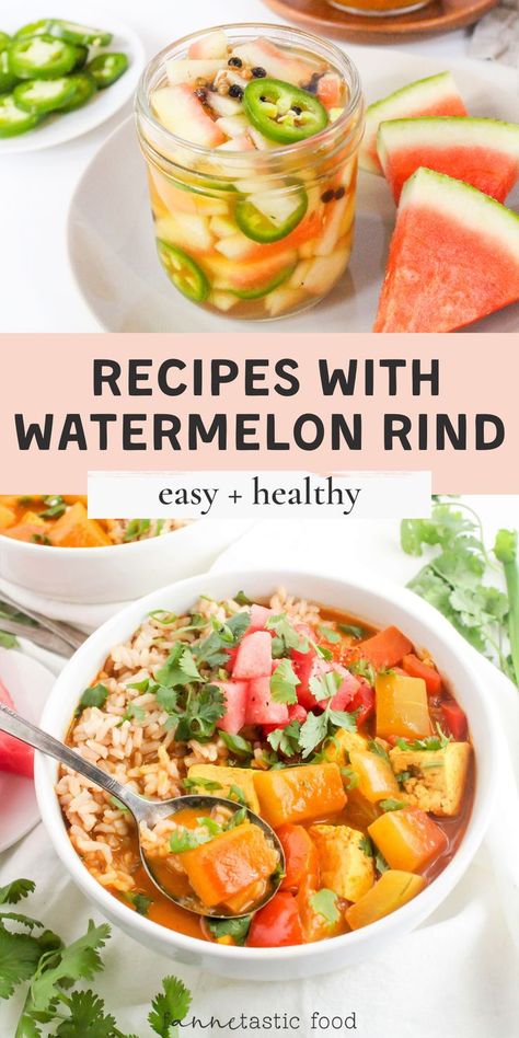 Whether you’re a watermelon rind lover (like me!) or you’ve never tried it, these delicious watermelon rind recipes are all must-try meals and snacks. From cozy watermelon rind tofu curry to watermelon rind pickles, there’s something tasty here for everyone. Plus, no waste recipes like these are good for the environment, so it’s a win-win! Savory Watermelon Recipes, Watermelon Rind Preserves, Pickled Watermelon Rind Recipe, Watermelon Rind Pickles, Watermelon Rind Recipes, Pickled Watermelon, Pickled Watermelon Rind, Watermelon Pickles, Tofu Curry