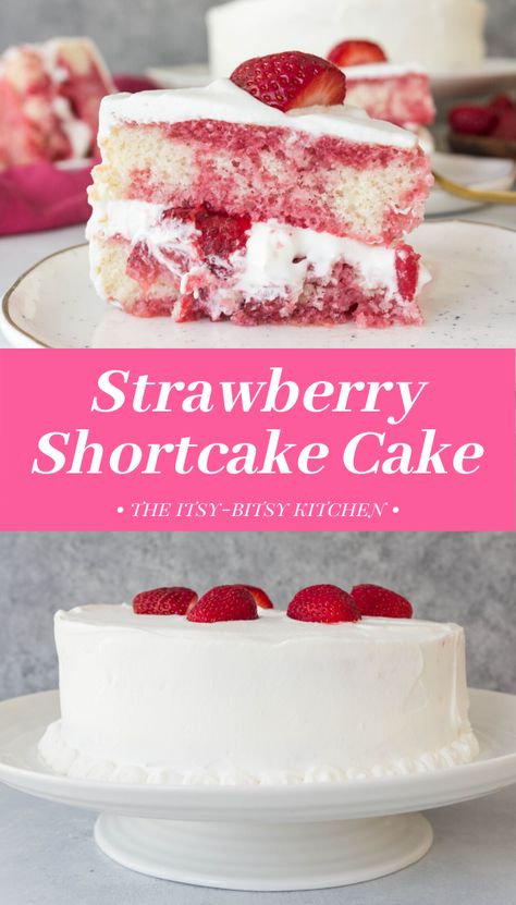 Strawberry Shortcake Layer Cake, Shortcake Cake, Strawberry Shortcake Cake, Yellow Cake Recipe, Strawberry Shortcake Recipes, Gateaux Cake, Box Cake Mix, Yellow Cake, Köstliche Desserts