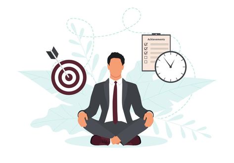 Self discipline or self control concept, achievement business target, time management concept, businessman meditate. Vector illustration 99 Design, Business Illustration, Self Discipline, Art And Illustration, Hand Art Drawing, Hand Art, Self Control, Successful People, Time Management