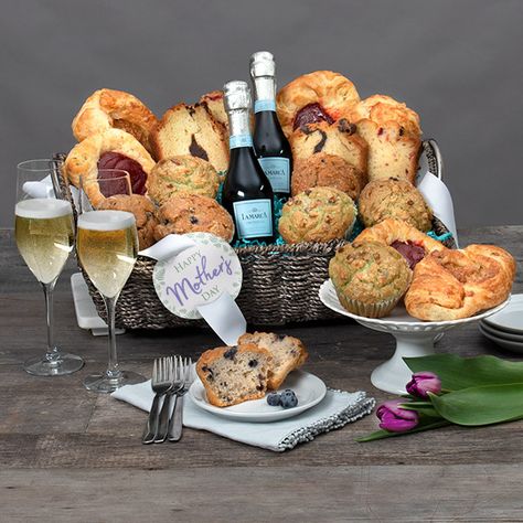 Easter Morning Breakfast, Pastry Basket, Breakfast Gift Basket, Champagne Breakfast, Breakfast Basket, Breakfast Gift, Tea Bread, Mothers Day Breakfast, Breakfast Lovers