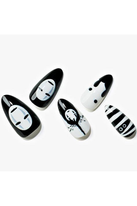 GLAMERMAID Press on Nails Medium for Halloween, Black Gothic Glue on Gel Nails with No Face Man Design, 24Pcs Almond Oval Reusable Glossy Fake Nails Acrylic False Nails Manicure Kits for Women Gift No Face Nails, Press Nails, Advertisement Design, Press On Nails Medium, Man Design, Gothic Nails, Nails Medium, Manicure Kit, Nails Fall