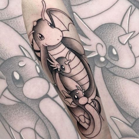 We love this Dratini-Dragonite evolution by Natalia Kardzis! What’s your favourite Pokémon evolution?  Creating using #magnumtattoosupplies ❤️  #tattoo #tattooartist #tattoos #tattooart #pokemontattoo #pokemon #dratini #dragonair #dragonite #dotworktattoo #blackworktattoo #gamingtattoo #videogametattoo Dragapult Tattoo, Dragonair Tattoo, Dragonite Tattoo, Pokémon Evolution, Video Game Tattoo, Pokemon Tattoo, Gaming Tattoo, Dot Work Tattoo, Tattoo Supplies