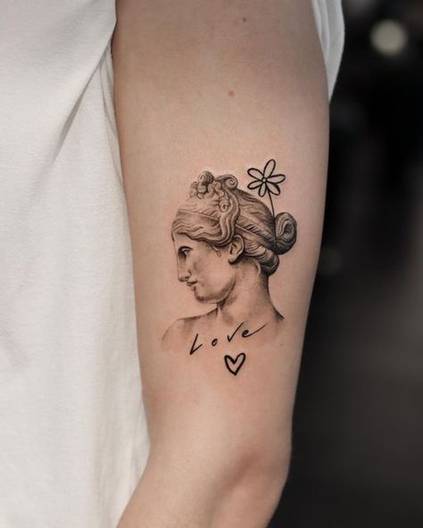 Aphrodite Bust Tattoo, Aphrodite Tattoos, Alrighty Aphrodite, Aphrodite Tattoo, Goddess Of Love And Beauty, Hate Love, Love And Beauty, Lily Tattoo, Ancient Mythology