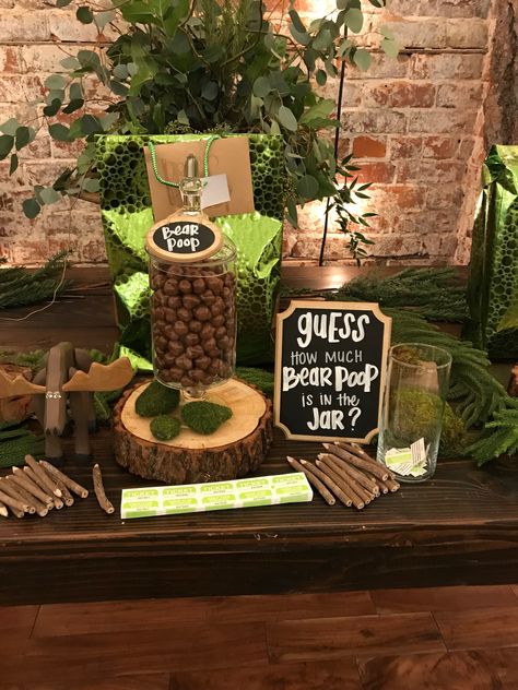 Woodsy Gender Reveal Ideas, Hunter Gender Reveal Ideas, Wildlife Baby Shower Ideas, Baby Shower Hunting Theme, Outdoorsy Baby Shower Ideas, Woodlands Theme Baby Shower Boy, Hunting Theme Baby Shower Ideas, Wilderness Baby Shower Ideas, Woodland Theme Baby Shower Boy