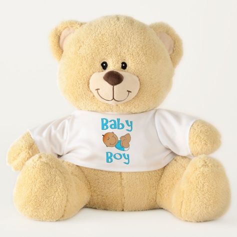 Cute Cartoon Baby Boy Text in Bright Blue - Teddy Bear #baby #boy #gender #reveal #boy #TeddyBear Baby Boy Teddy Bear, Large Teddy Bear, Personalised Teddy Bears, Wedding Anniversary Celebration, Bear Teddy, Floral Monogram, Pembroke Welsh Corgi, Christian Grey, Anniversary Celebration