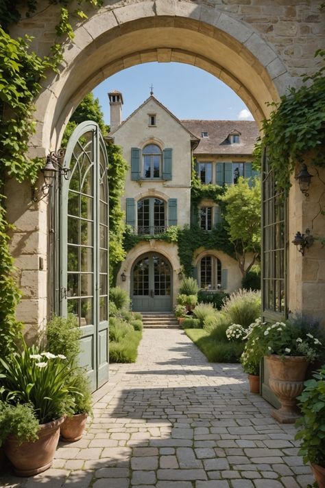 20 French Country-Style Home Ideas – ToolzView French Guest House, French Country House Layout, French Country Stone Exterior, French Brick House, Small French Chateau Exterior, French Chateau Style Homes Interior, French Archway, French Inspired Home Exterior, French Homes Exterior