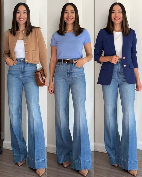 Casual Chic Attire For Women, Business Casual Florida Work Outfits, Wide Leg Jeans Outfit, Most Comfortable Jeans, Looks Jeans, Mom Outfit, 2024 Style, Elegante Casual, Casual Work Outfits