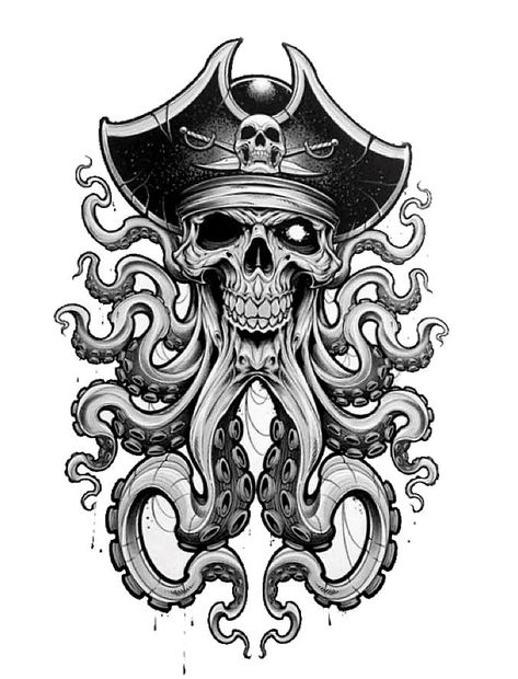 Pirate Tattoo Sketch, Pirate Tattoo Sleeve, Punisher Tattoo, Pirate Skull Tattoos, Skull Tattoo Flowers, Norse Mythology Tattoo, Tupac Art, Octopus Tattoo Design, Pirate Tattoo