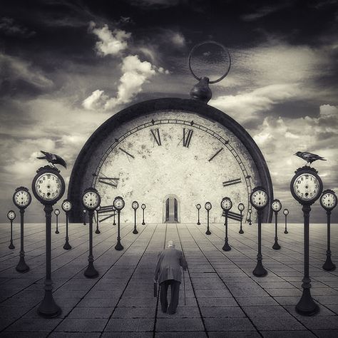 Clock Art, Time Art, Arte Fantasy, Clock Tower, Surreal Art, 그림 그리기, Black And White Photography, Time Travel, Dark Art