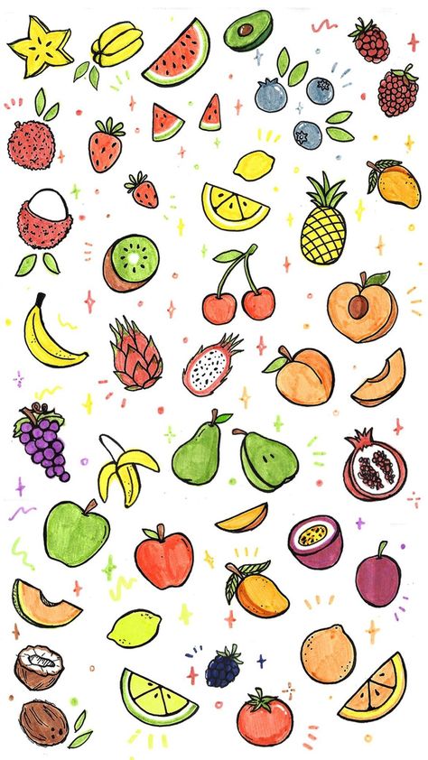 Instagram Amanda Rach Lee, Fruit Doodles, Fruit Doodle, Doodle Pages, Fruit Wallpaper, Bullet Journal Doodles, Journal Doodles, Screen Wallpaper, Doodle Drawings