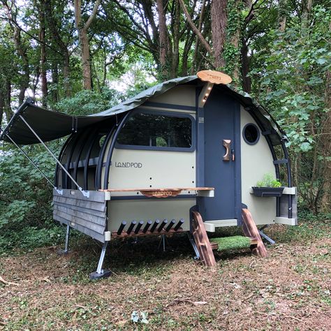 Camping Pods Ideas, Forester Camping, Wagon Camping, Pod Camper, Woodland Camping, Unique Glamping, Camping Pods, Houses On Wheels, Quonset Homes