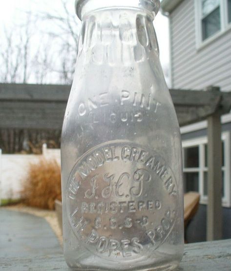 Displaying Antiques, Old Milk Bottles, Vintage Milk Bottles, Old Glass Bottles, Milk Jar, Antique Glass Bottles, Glass Milk Bottles, Milk Box, Antique Bottle