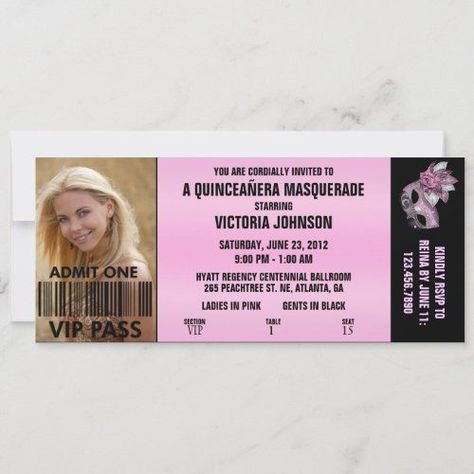 $2.71 | Quincea�era Masquerade VIP Admission Ticket #ticket, party, quince, quinceanera, 15th, vip, vip pass, fifteen, fifteenth, masquerade, creative, fun, sweet, sixteen, black, 14th, 16th, 17th, 18th, 19th, 20th, 21st, 25th, admission, admissions, mask, celebration, trendy, contemporary, pretty, unique, stylish, popular, new, affordable, teen, pink, powder, silver, purple Quinceanera Masquerade, Pink Powder, Vip Pass, Admission Ticket, Ticket Invitation, Quinceanera Invitations, Admit One, Sweet Sixteen, Quinceanera