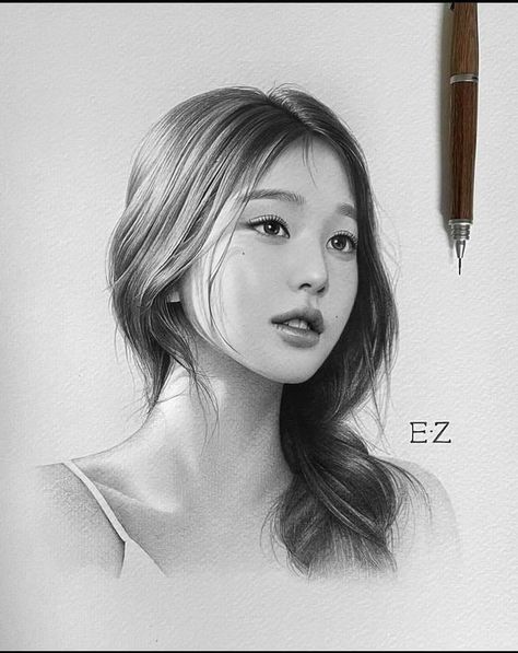 Real Life Sketches, Wonyoung Sketch, Kpop Idol Drawing, Kpop Art Sketch, Wonyoung Drawing, Kpop Sketch, Best Hairstyles For Women, Life Sketch, Easy Hairstyles For Thick Hair