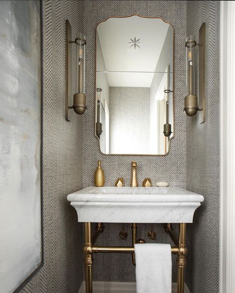 Anne-Marie Barton, AMB Design’s Instagram profile post: “Can hardly believe this powder bath! Thoughts?? It’s a tight squeeze in here so every piece has its place. 🤎🤎” Maximal Style, Tiny Bath, Small Bath, Powder Bath, Inspiring Spaces, Lavatory Faucet, Dream Bathroom, Luxury Bath, House Bathroom