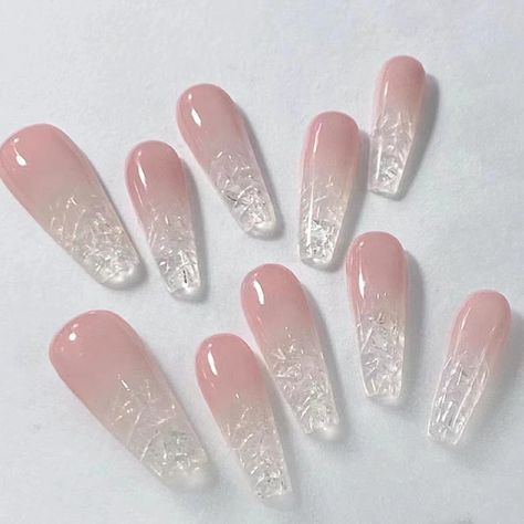 Nail 2023 Summer, Nail Inspo Gel, Ice Nails, Nails Pink Glitter, Nail Hot, Press On Nails Pink, Handmade Nails, Glass Fairy, Nail Kits