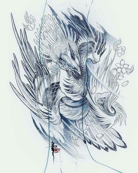 Koi Dragon Tattoo, Japanese Phoenix Tattoo, Fenix Tattoo, Flame Dragon, Phoenix Bird Tattoos, Dragon Tattoo Back Piece, Samurai Tattoo Design, Dragon Sleeve Tattoos, Phoenix Tattoo Design