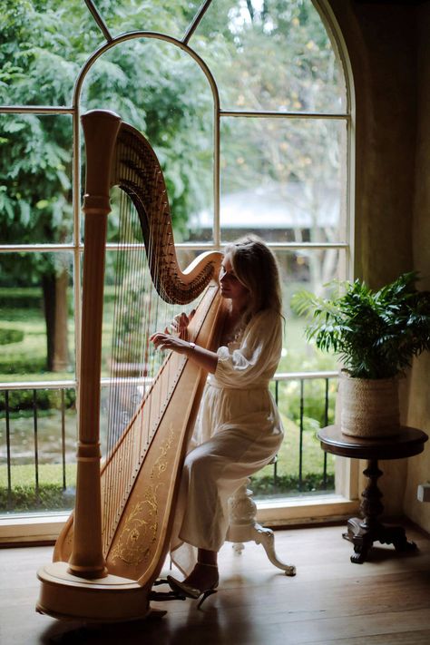 Versace Wedding, Wedding Musicians, Whimsical Aesthetic, Girl Drama, Music Aesthetic, Blue Mountain, Byron Bay, Harp, Portrait Photo