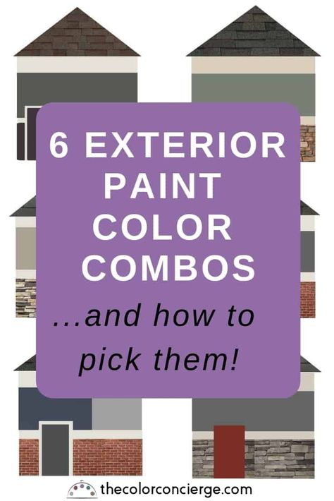 6 Exterior Paint Color Combos (and how to pick them) - Color Concierge Happy House Colors Exterior, 2 Color Exterior House Colors, Interior And Exterior Paint Colors, Exterior Painting Colors For House, Pittsburg Paints Farmhouse, Outdoor House Painting Ideas, Colors To Paint Outside Of House, Picking Exterior House Paint Colors, New Home Exterior Colors