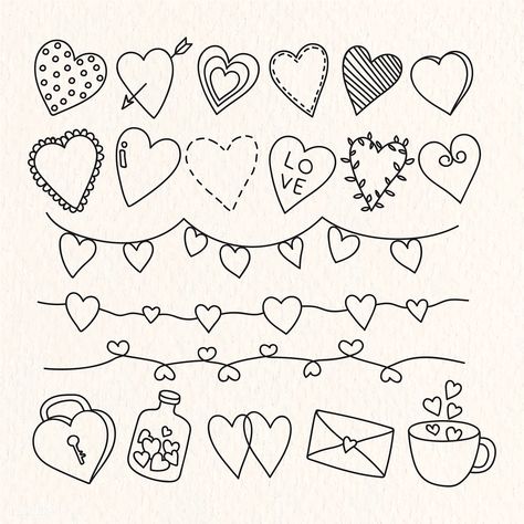 Hand drawn love and valentine's day doodle vector collection | premium image by rawpixel.com / marinemynt Valentines Doodles, Valentines Day Border, Banner Doodle, Valentines Day Doodles, Valentine Doodle, Valentines Day Drawing, Birthday Doodle, Heart Ideas, Doodle Vector